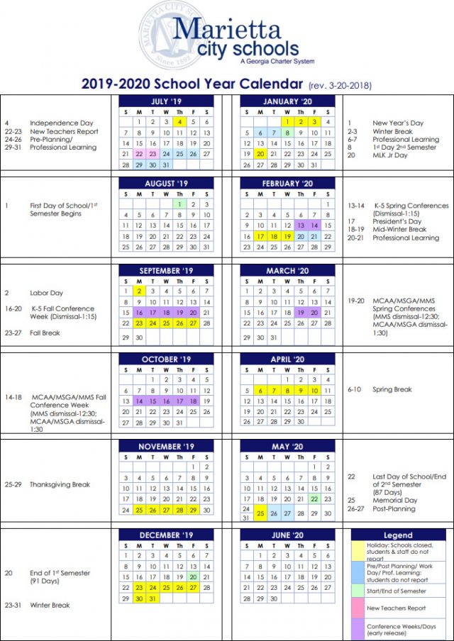 Marietta City School Calendar 20192020