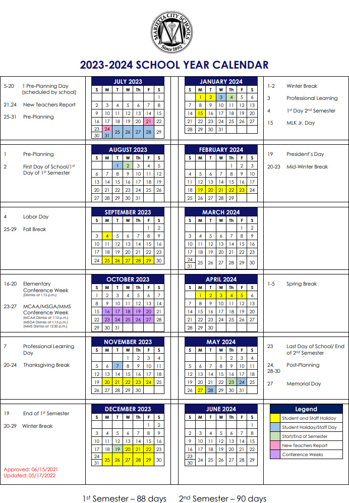 Marietta City School Calendar 20232024