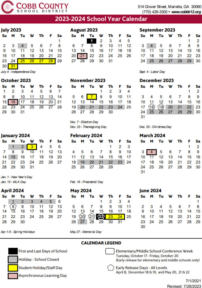 Cobb County School Calendar 2023 2024 Marietta