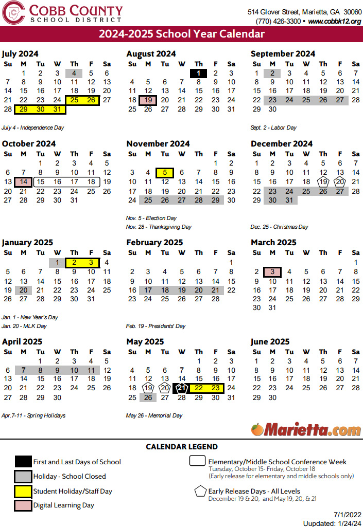 Cobb County School Calendar 2024 2025 Marietta