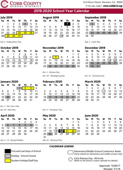 Cobb County School Calendar 2019-2020 | Marietta.com