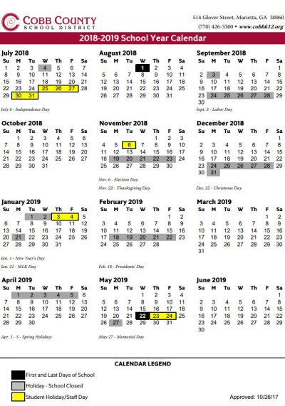 Cobb County School Calendar 2018-2019 | Marietta.com